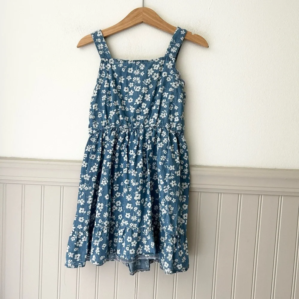 Little Lass Girls 5 Blue White Floral Kids Button Cotton Dress